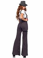 20s female gangster, costume jumpsuit, suspenders, vertical stripes